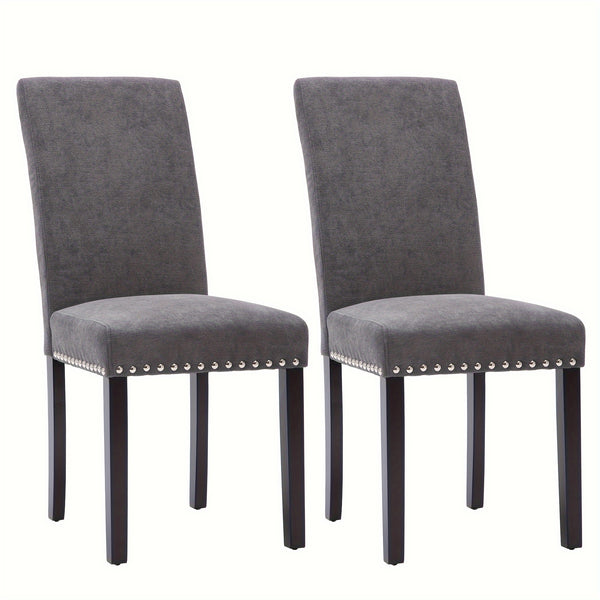 Upholstered Gray Dining Chair Set with Elegant Nailhead Trim