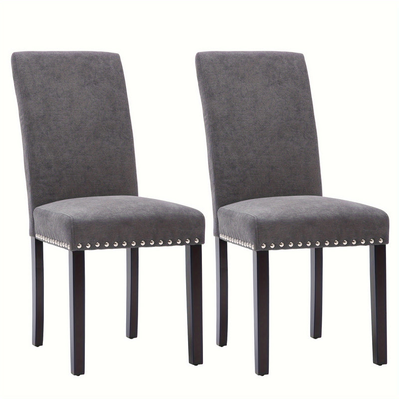 Upholstered Gray Dining Chair Set with Elegant Nailhead Trim