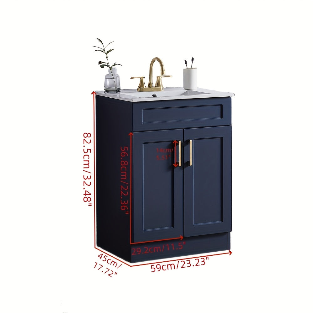 Modern Navy Blue Bathroom Vanity Cabinet with White Sink
