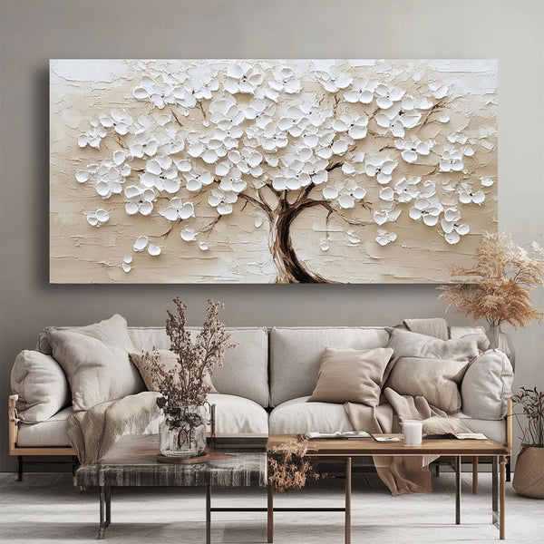 Modern Abstract White Blossom Tree Canvas Wall Art