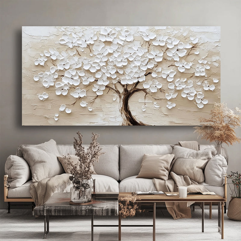 Modern Abstract White Blossom Tree Canvas Wall Art