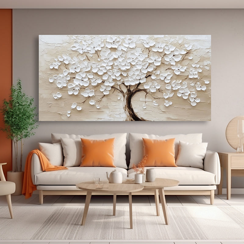 Modern Abstract White Blossom Tree Canvas Wall Art