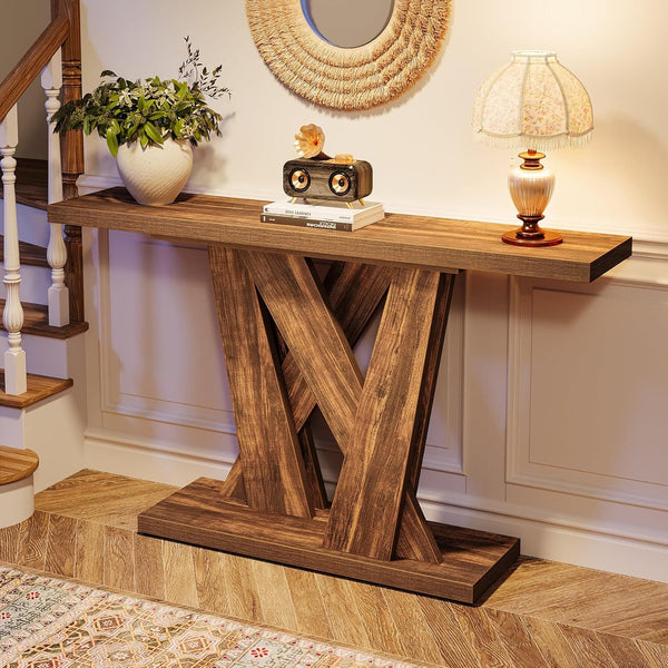 Farmhouse Geometric Base Console Table for Entryway and Living Room