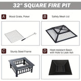 3-in-1 Square Fire Pit Table with BBQ Grill and Cover