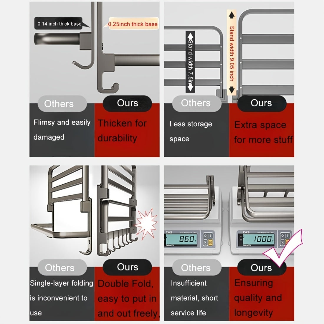 Wall Mounted No Drill Towel Rack with Shelf for Bathrooms