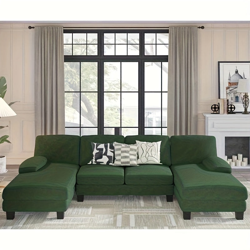 U-Shape Upholstered Sectional Sofa with Sleepable Armrests