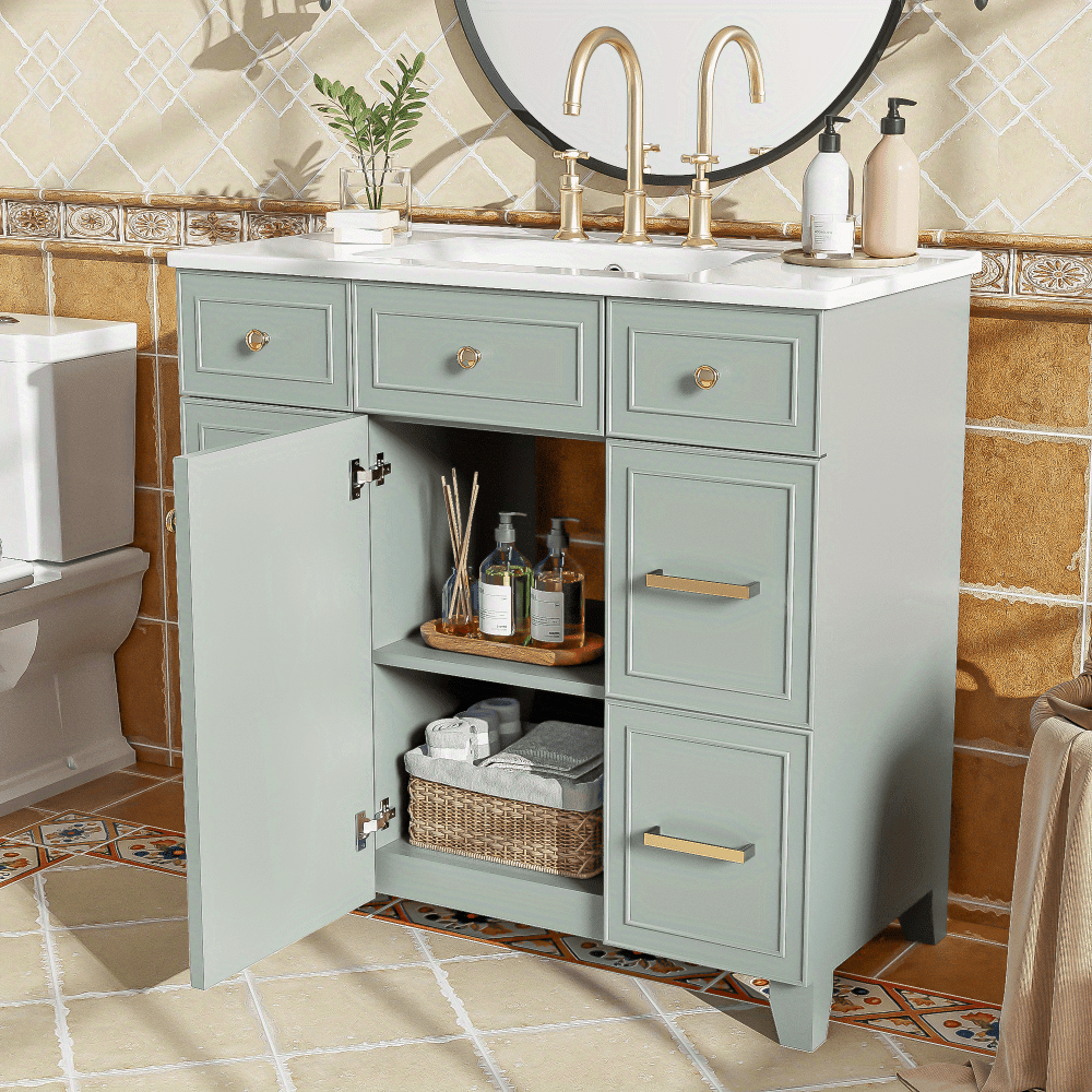 Stylish Bathroom Vanity with Ceramic Sink and Soft Close Doors