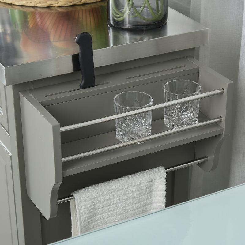 Rolling Kitchen Island Cart with Storage and Stainless Steel Top