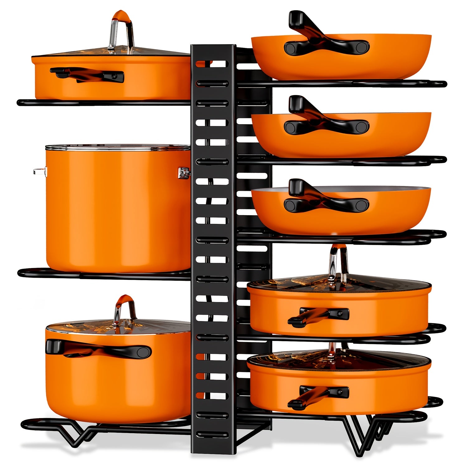 Adjustable 8-Tier Pot and Pan Organizer Rack for Kitchens