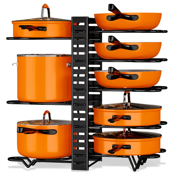 Adjustable 8-Tier Pot and Pan Organizer Rack for Kitchens