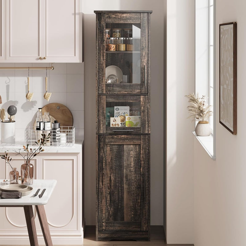 Rustic Slim Bathroom Storage Cabinet with Doors and Shelves