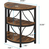 Rustic 3-Tier Half Round End Table with Shelves