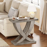 Rustic Cross Fishtail End Table With Wood Grain Finish