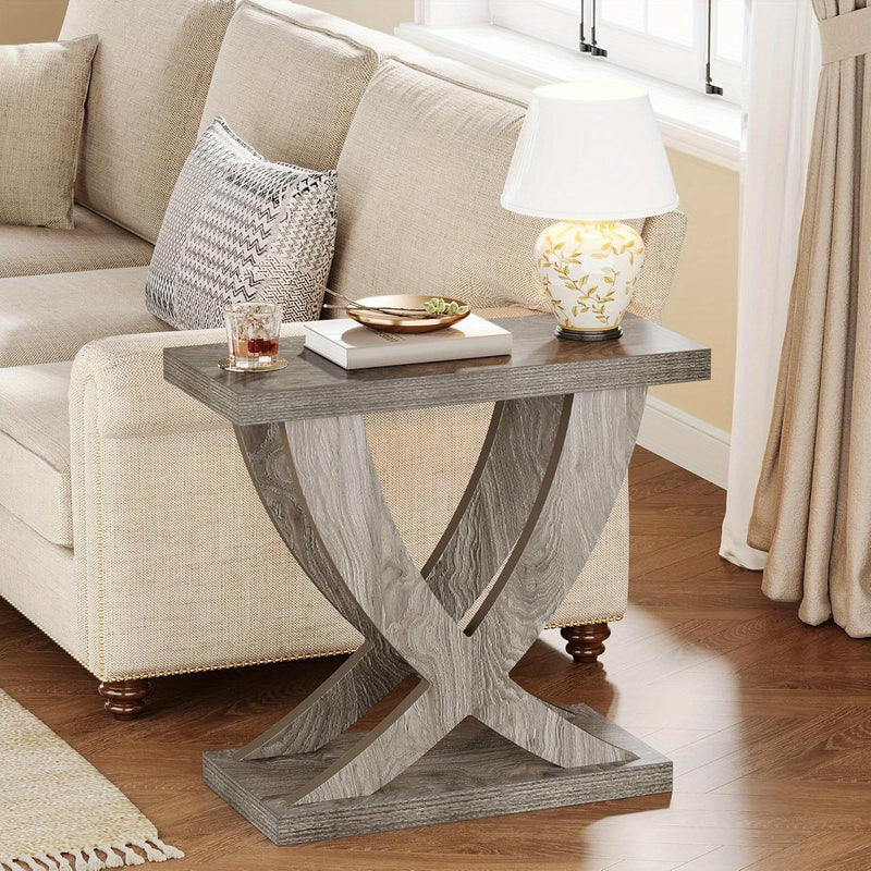 Rustic Cross Fishtail End Table With Wood Grain Finish