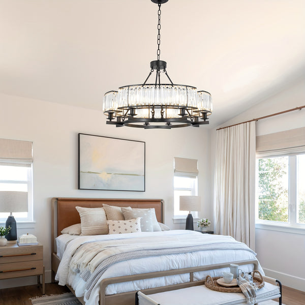 French Traditional 8 Light Round Chandelier With Crystals