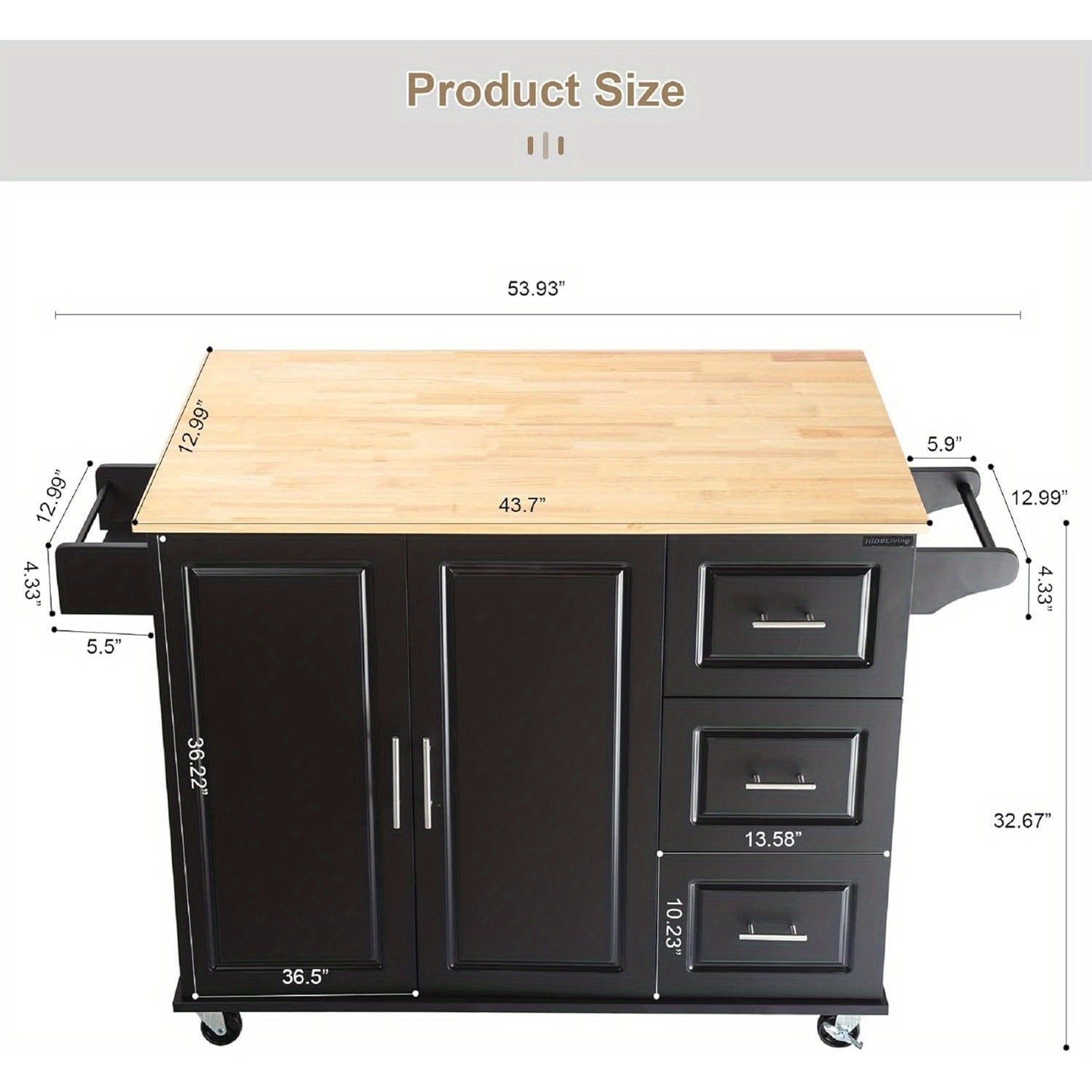 Rolling Kitchen Island Cart with Drop Leaf and Ample Storage