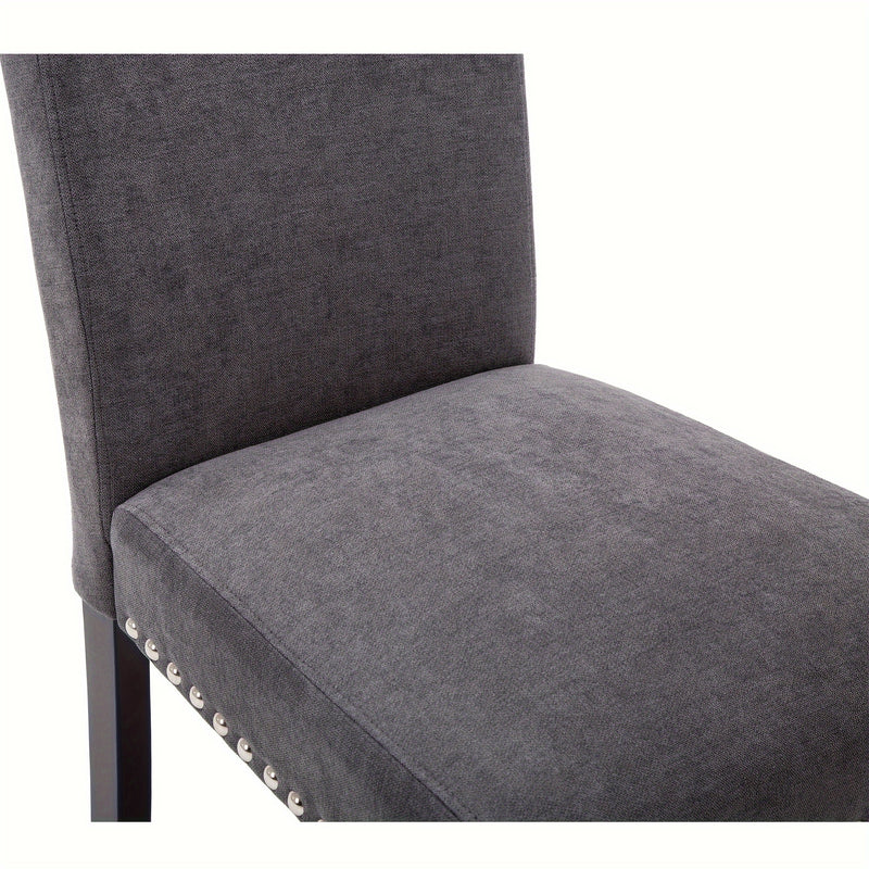 Upholstered Gray Dining Chair Set with Elegant Nailhead Trim