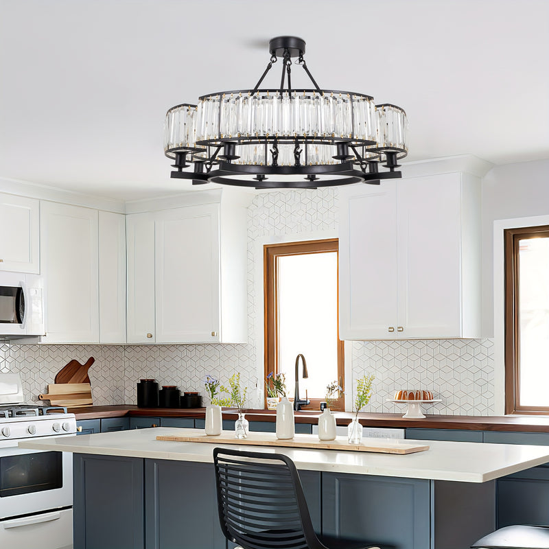 French Traditional 8 Light Round Chandelier With Crystals