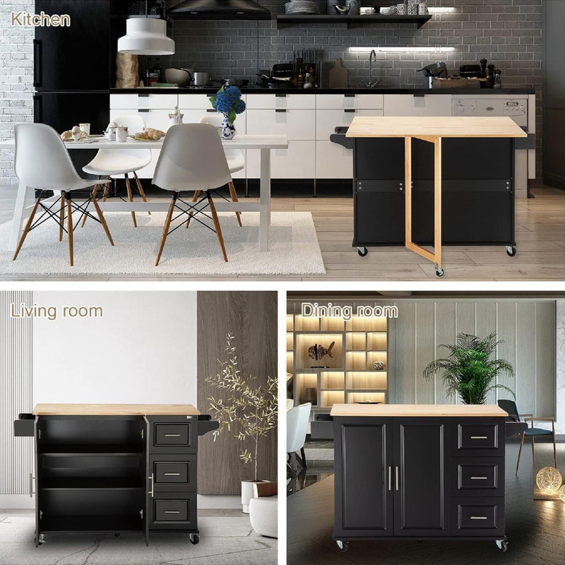 Rolling Kitchen Island Cart with Drop Leaf and Ample Storage