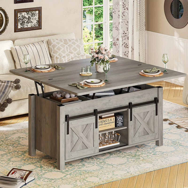 Farmhouse Lift Top Coffee Table with Hidden Storage Solutions