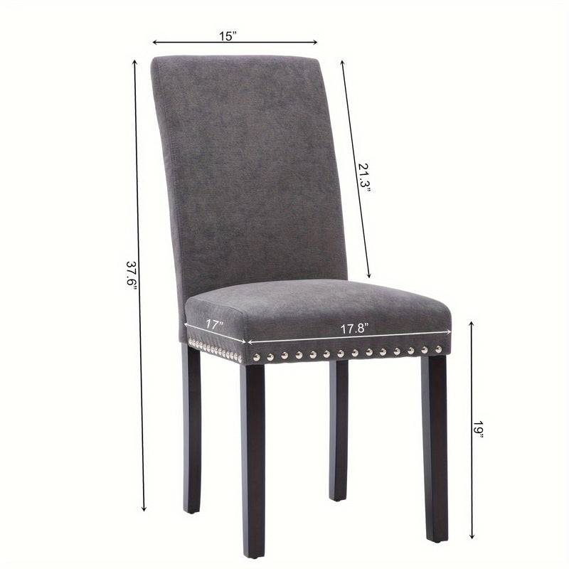 Upholstered Gray Dining Chair Set with Elegant Nailhead Trim
