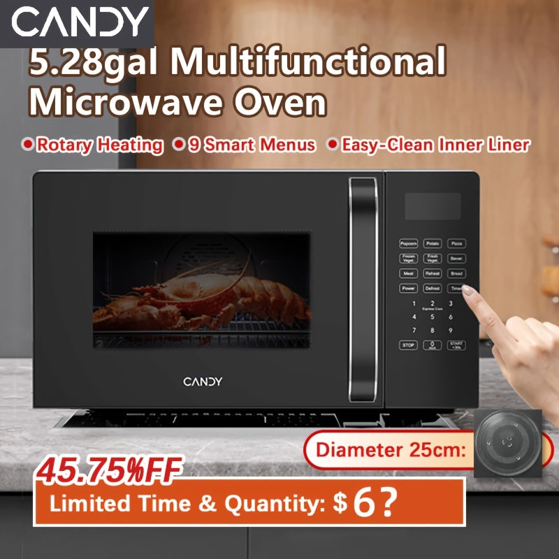 Candy Compact Countertop Microwave with 360 Degree Rotation Technology