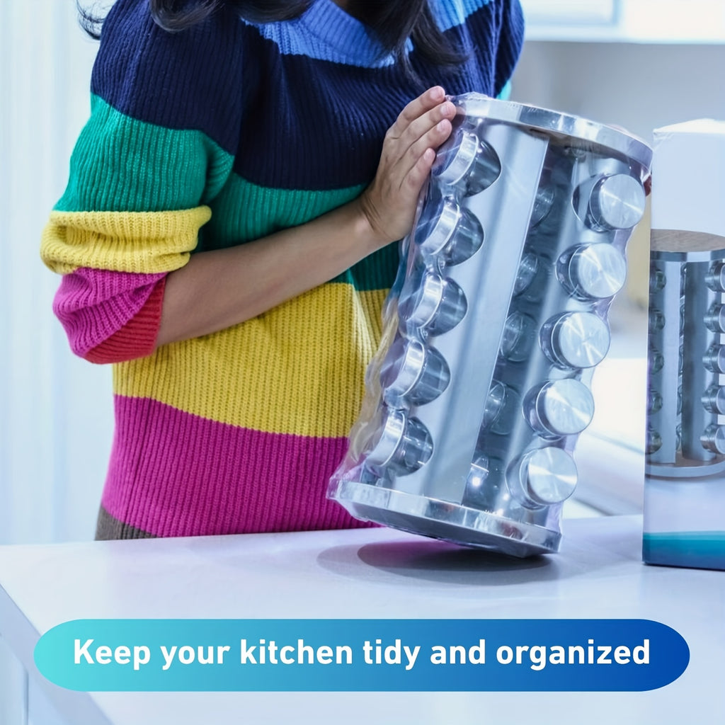 360 Degree Rotating Stainless Steel Spice Rack with Jars