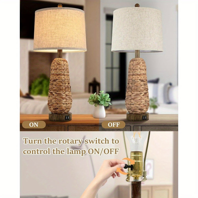Stylish Rattan Table Lamps with USB Ports for Any Room