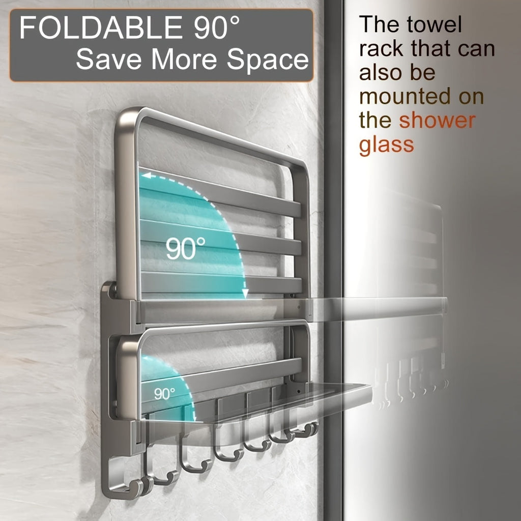 Wall Mounted No Drill Towel Rack with Shelf for Bathrooms