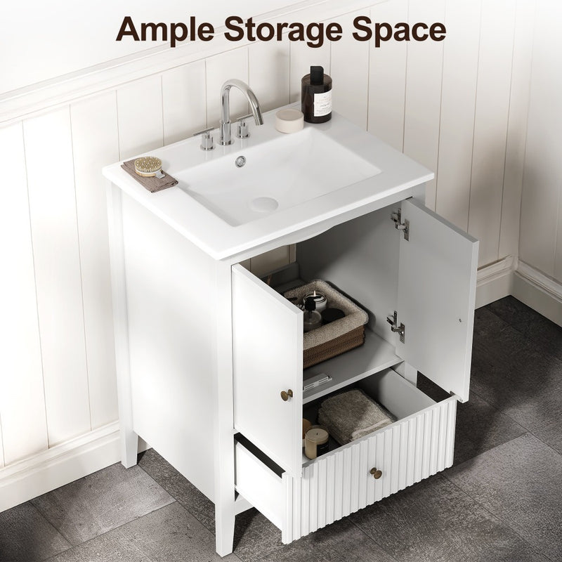 Modern Bathroom Vanity Sink Cabinet with Fluted Drawers