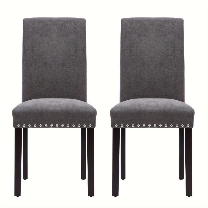 Upholstered Gray Dining Chair Set with Elegant Nailhead Trim