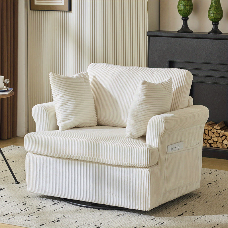 Modern Corduroy Oversized Armchair with Pillows and Side Pocket