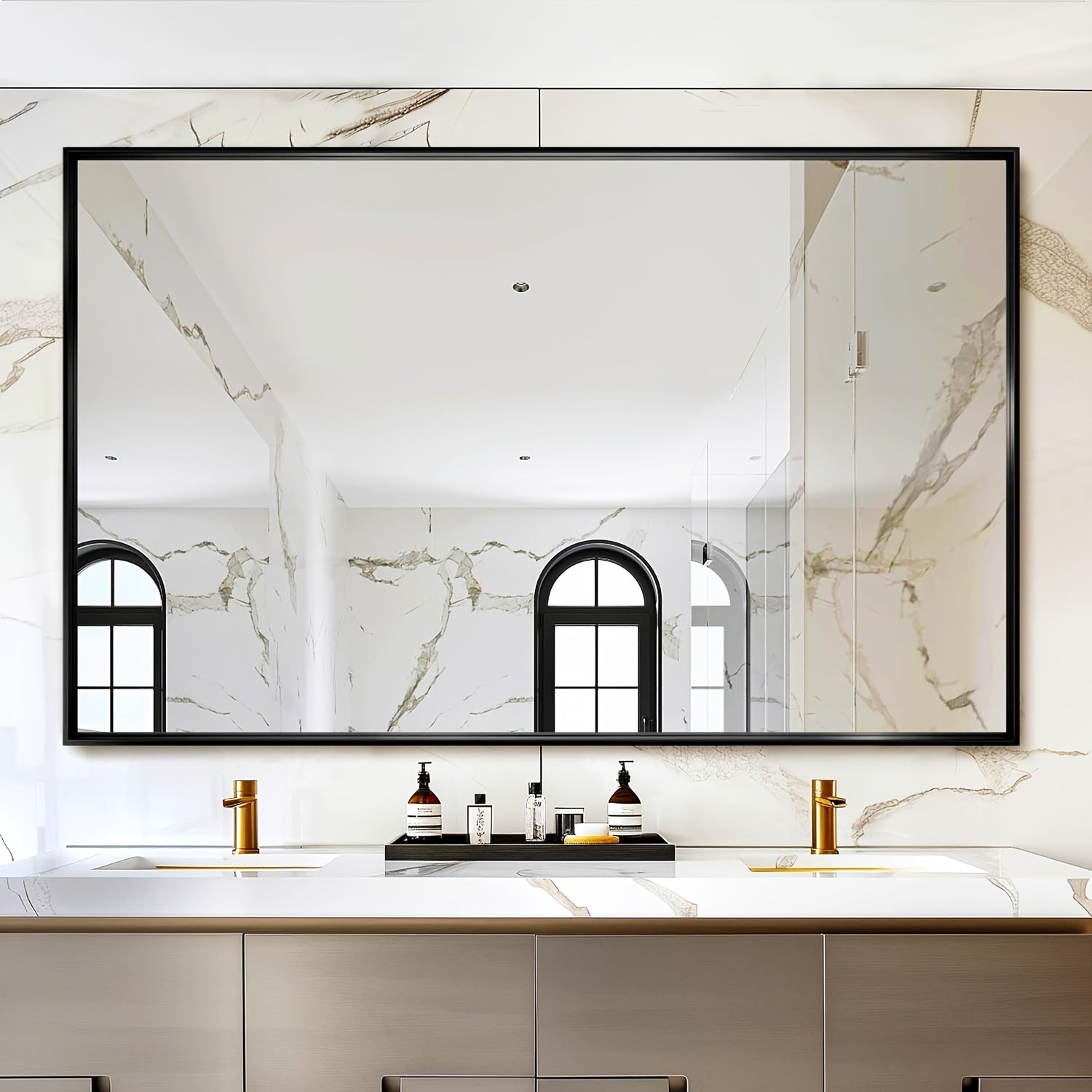 Wall Mounted Makeup Mirror with Unbreakable Glass and Brushed Finish