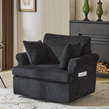 Modern Corduroy Oversized Armchair with Pillows and Side Pocket
