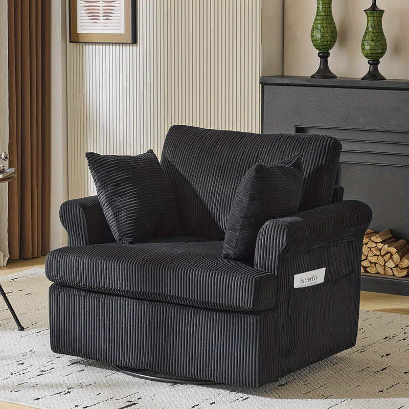 Modern Corduroy Oversized Armchair with Pillows and Side Pocket