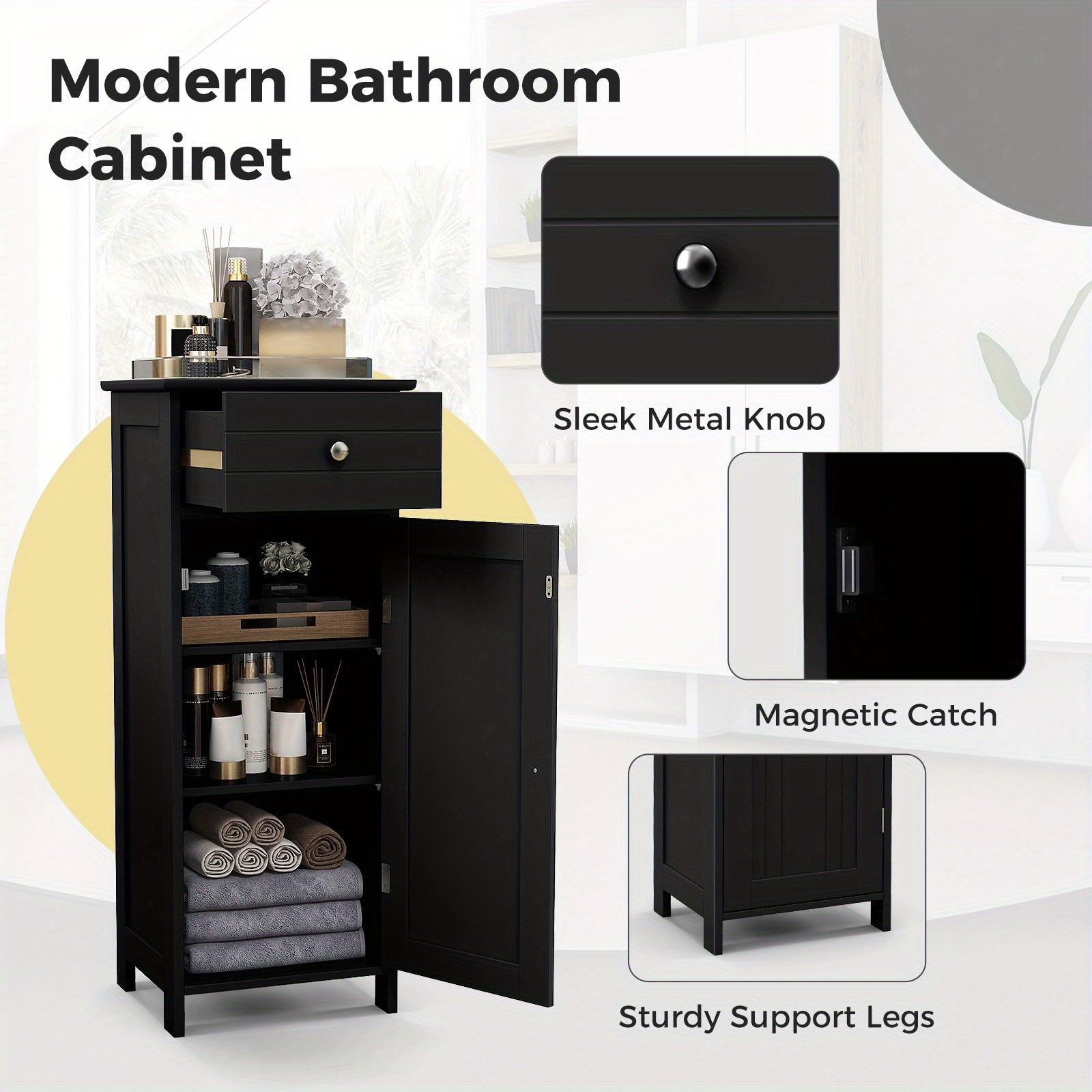 Modern Freestanding Bathroom Floor Cabinet with Adjustable Shelves