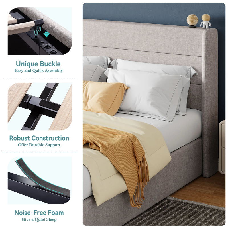 Hoomic Lift Up Storage Bed With Wingback Headboard Underbed