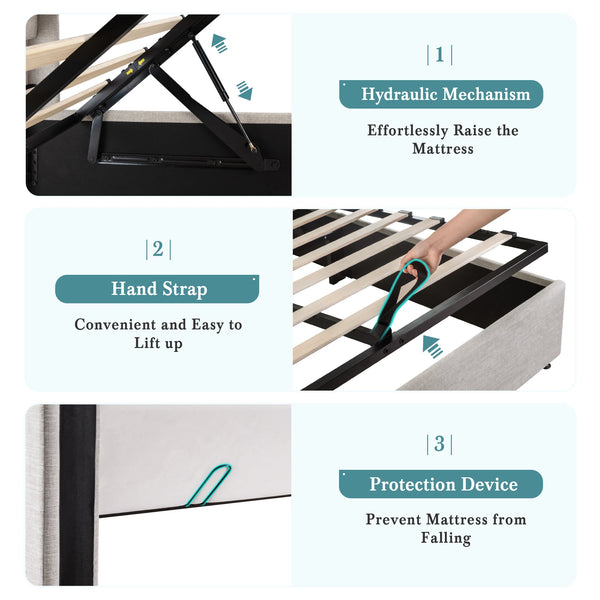Hoomic Lift Up Storage Bed With Wingback Headboard Underbed