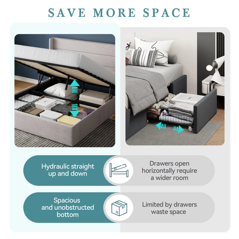Hoomic Lift Up Storage Bed With Wingback Headboard Underbed