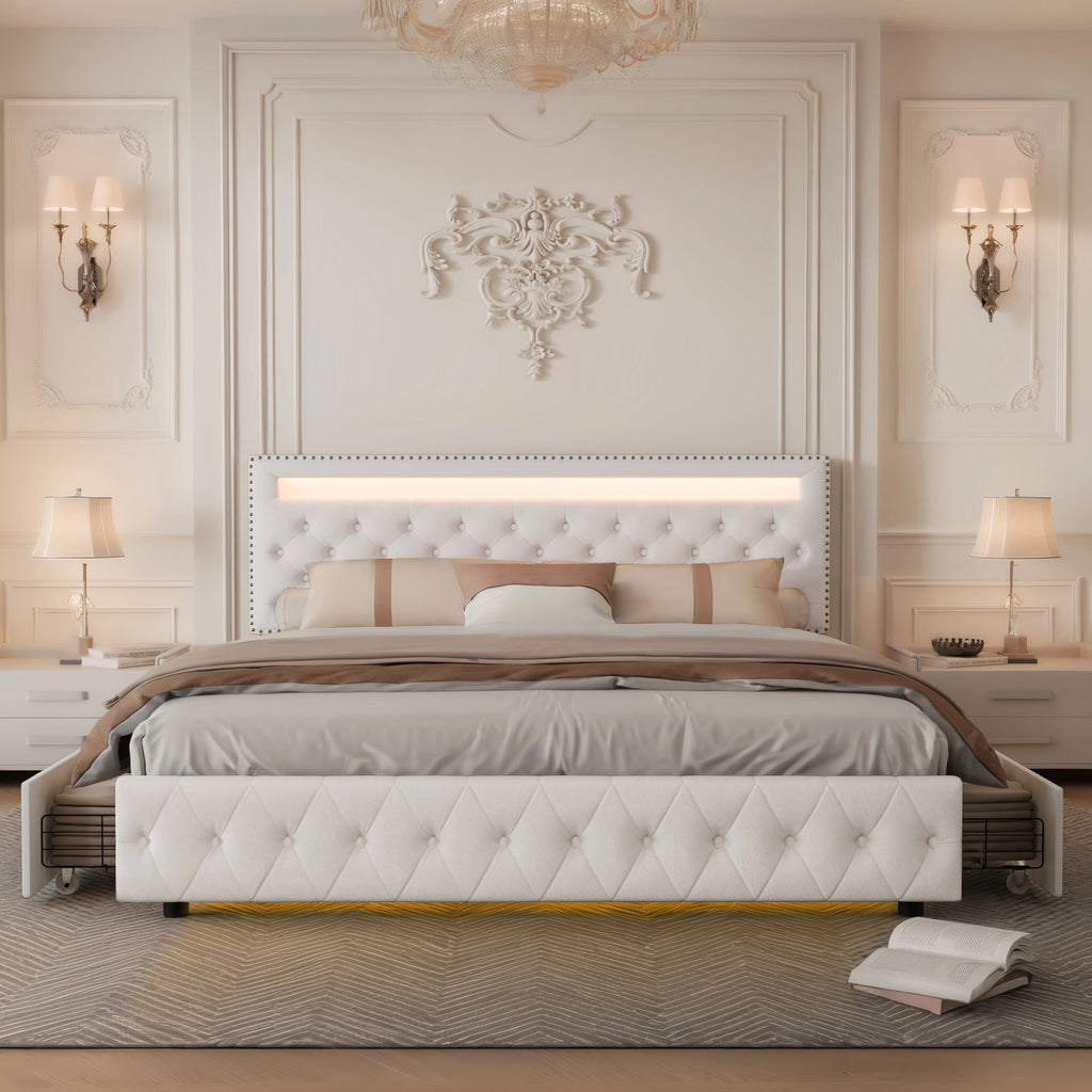 GEGOFORU LED Bed Frame With Storage Drawers And Headboard