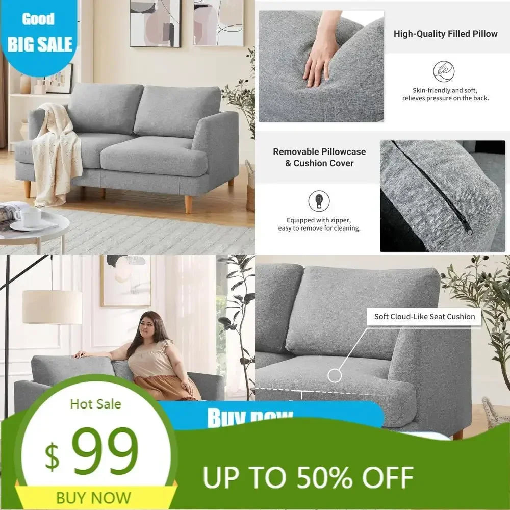 Mid Century Loveseat Upholstered Two Seater Sofa Lounge