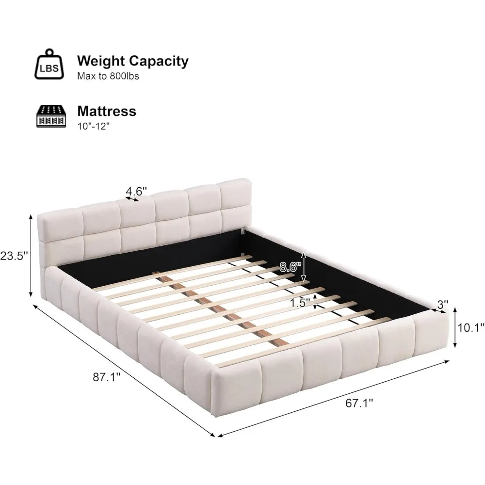 Upholstered Headboard Bed Frame Chenille Checkerboard Design