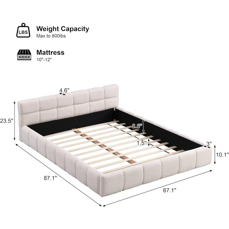 Upholstered Headboard Bed Frame Chenille Checkerboard Design