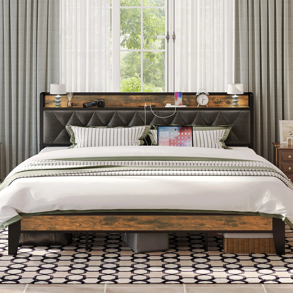 ANCTOR Bed Frames With Storage Headboard And Outlets