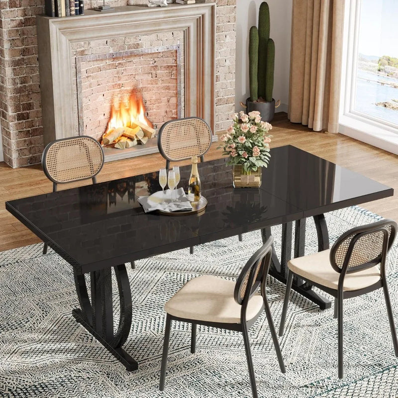 Modern Dining Table With Metal Frame For Six People