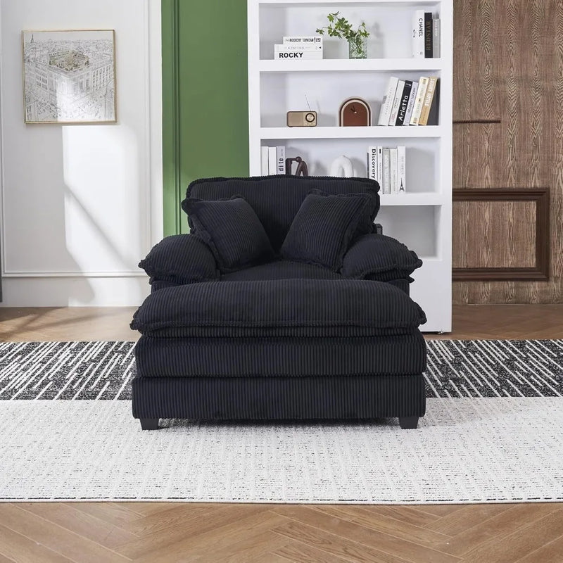 Modern Oversized Chaise Lounge Chair With Ottoman And Pillows