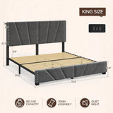 EnHomee Bed Frame With Velvet Headboard LED Lights Storage
