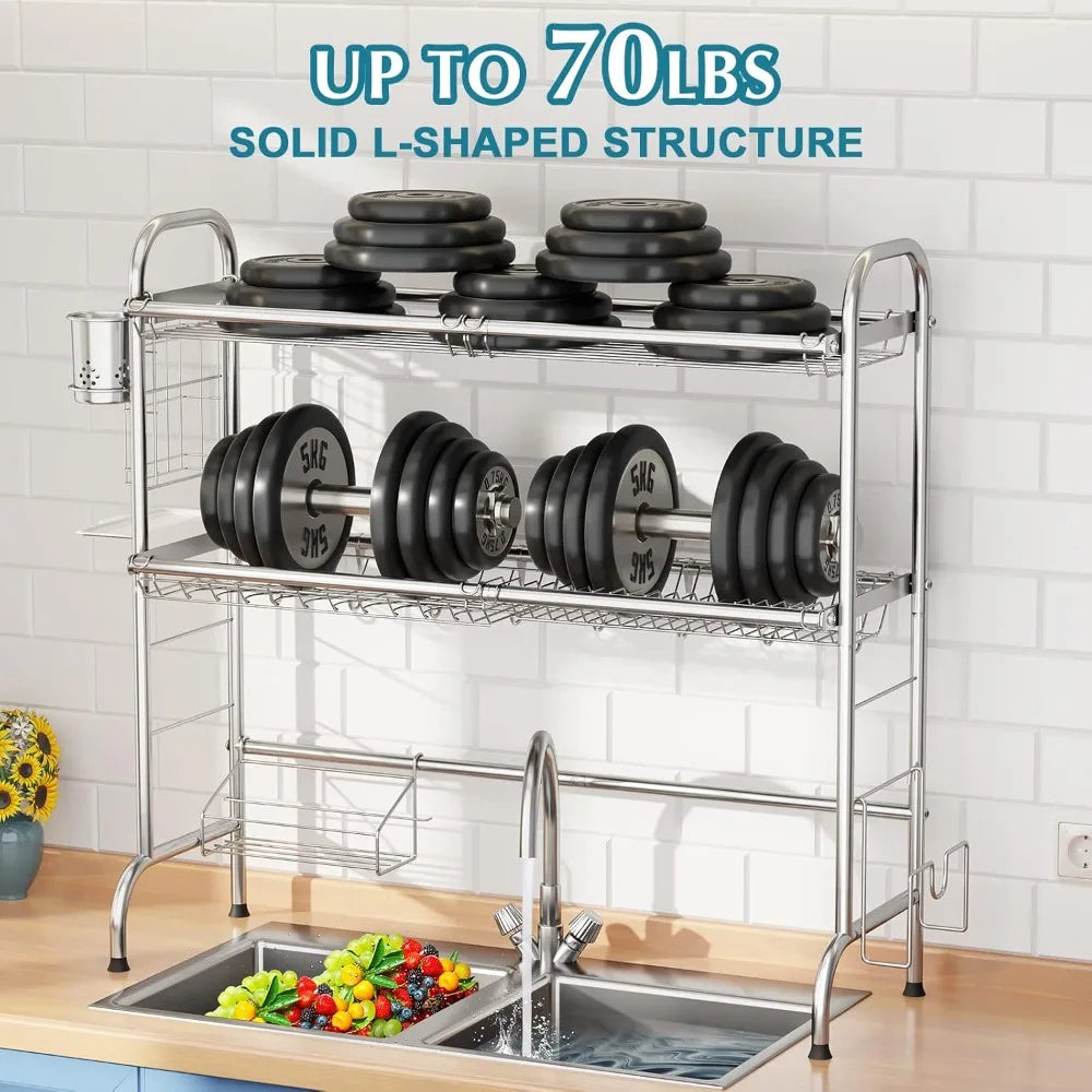 Stainless Steel Over Sink Drying Rack With Utensil Holder