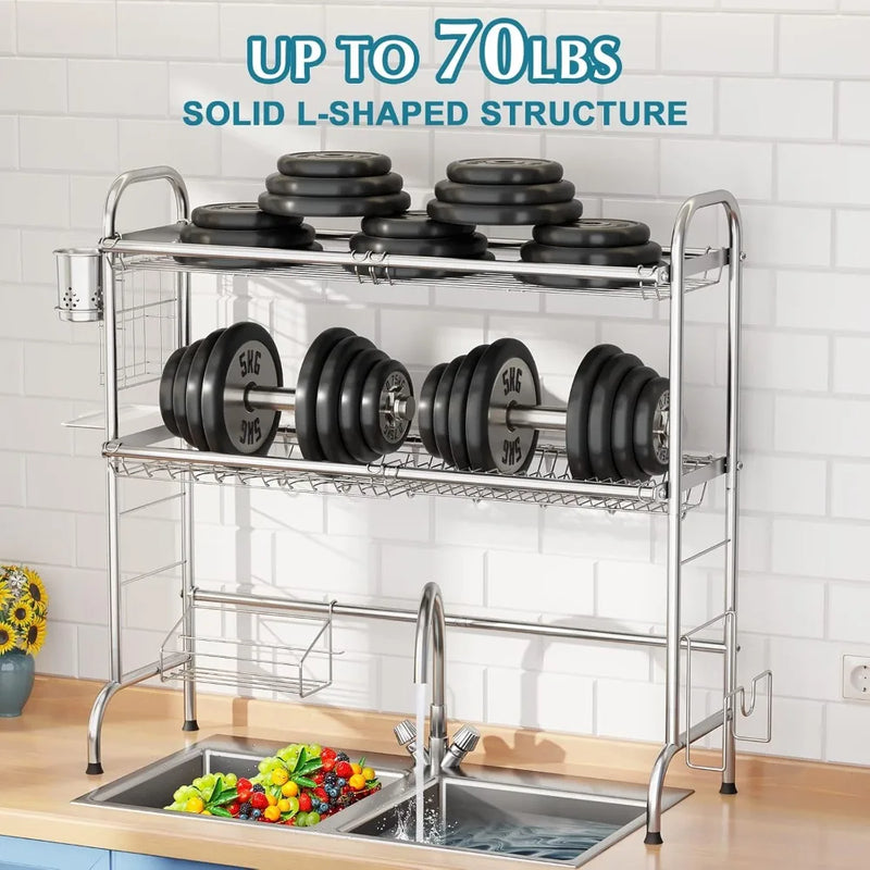Stainless Steel Over Sink Drying Rack With Utensil Holder