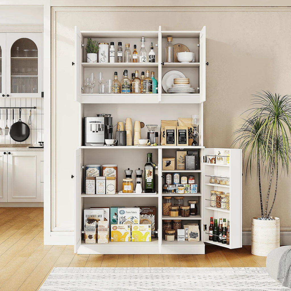 Freestanding Kitchen Pantry With Microwave Stand And Doors